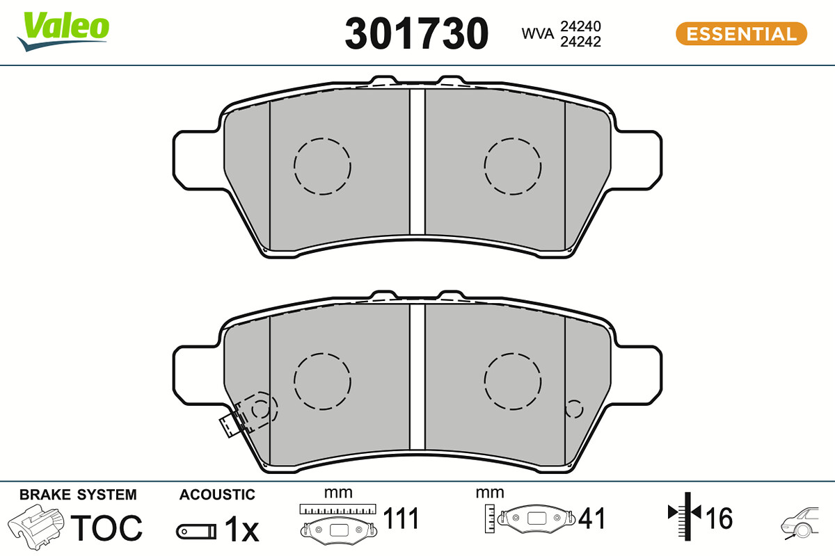 Jeu de 4 plaquettes de frein VALEO ref. 301730